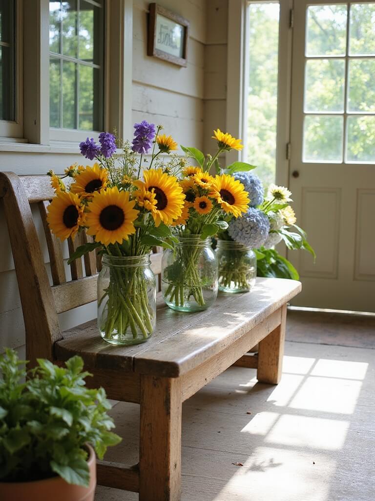 fresh blooms in jars