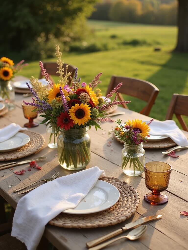 rustic wood and wildflowers