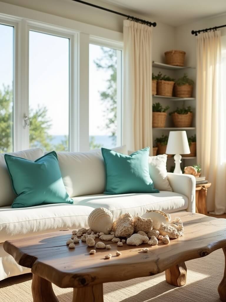 shell arrangements and driftwood