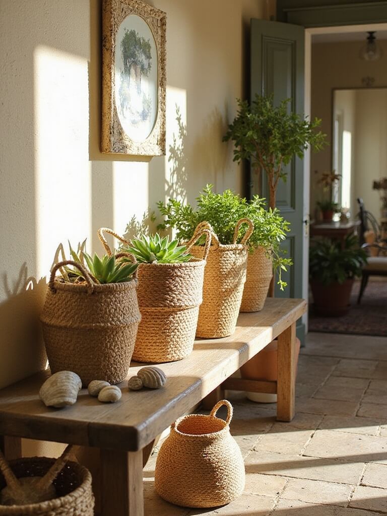 summery woven basket organization