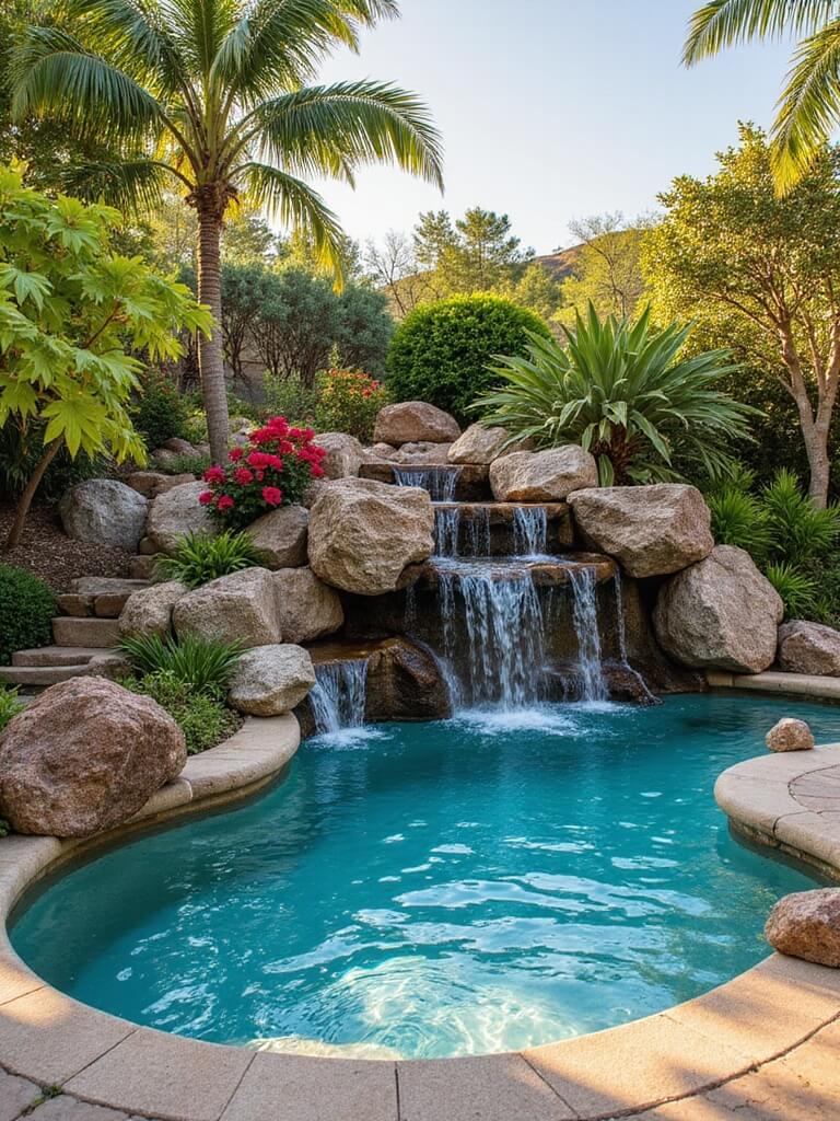 tropical cascading waterfalls oasis