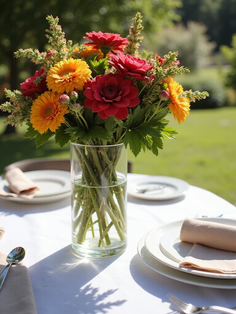 vibrant floral jar centerpieces