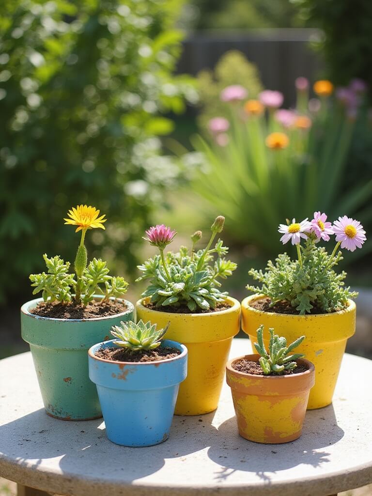 vibrant painted terracotta pots